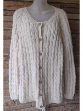 VTG 80s Hand Knit Cable Knit Cardigan Cream Wool Blend – Chunky Cozy